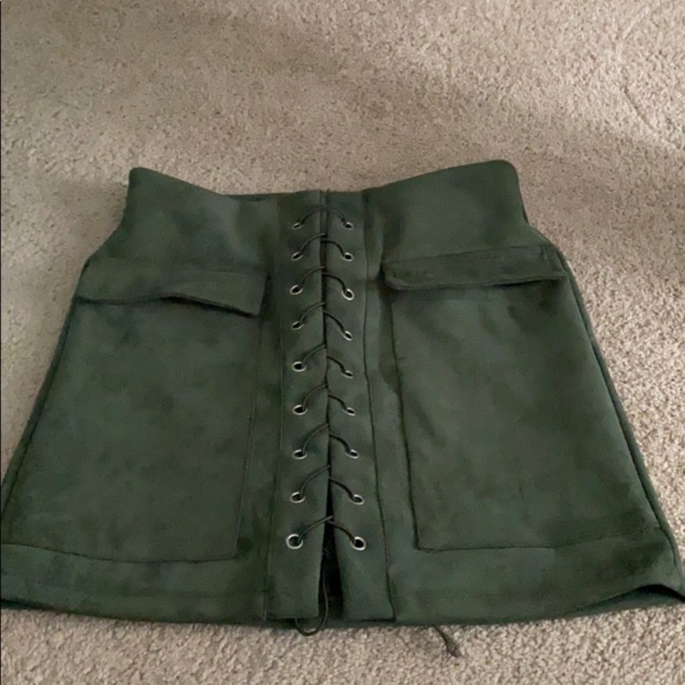 Suede tie up mini skirt size L